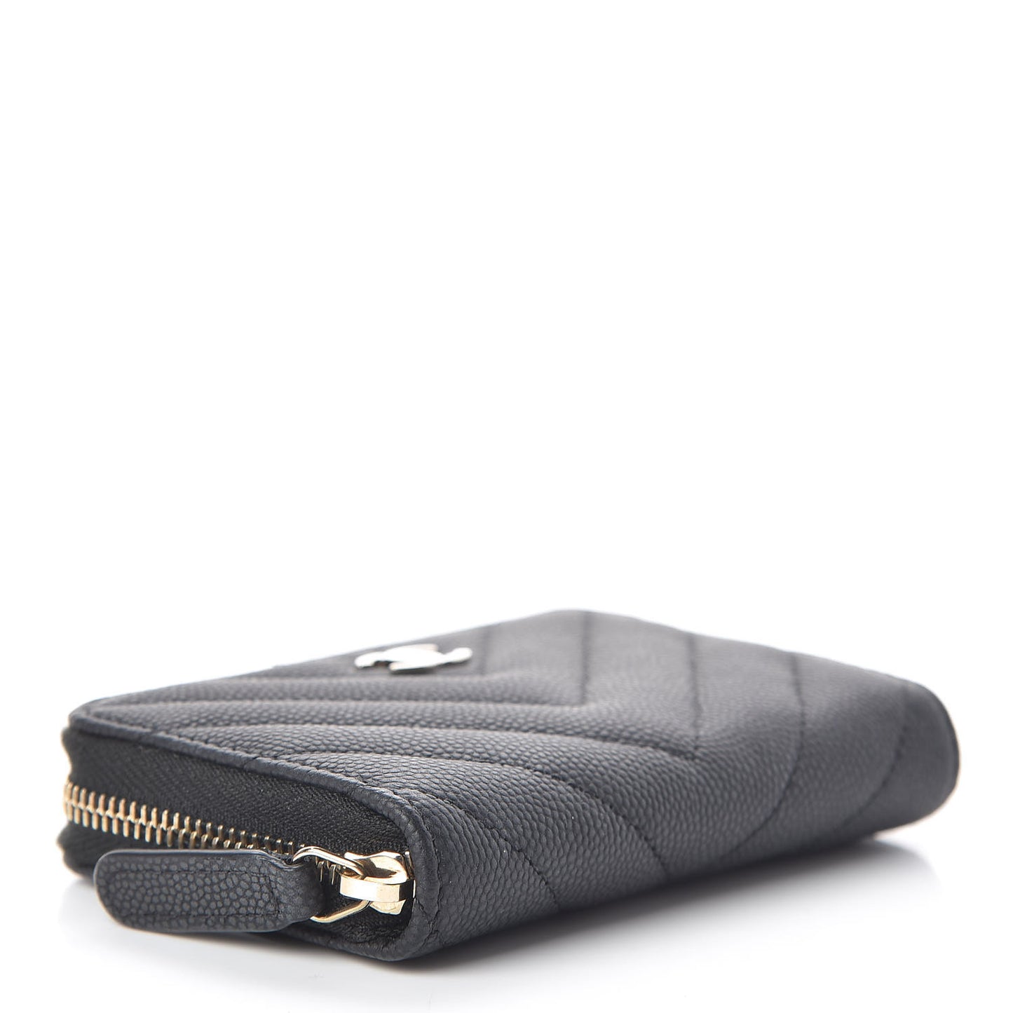 Caviar Chevron Quilted Zip Coin Purse Black