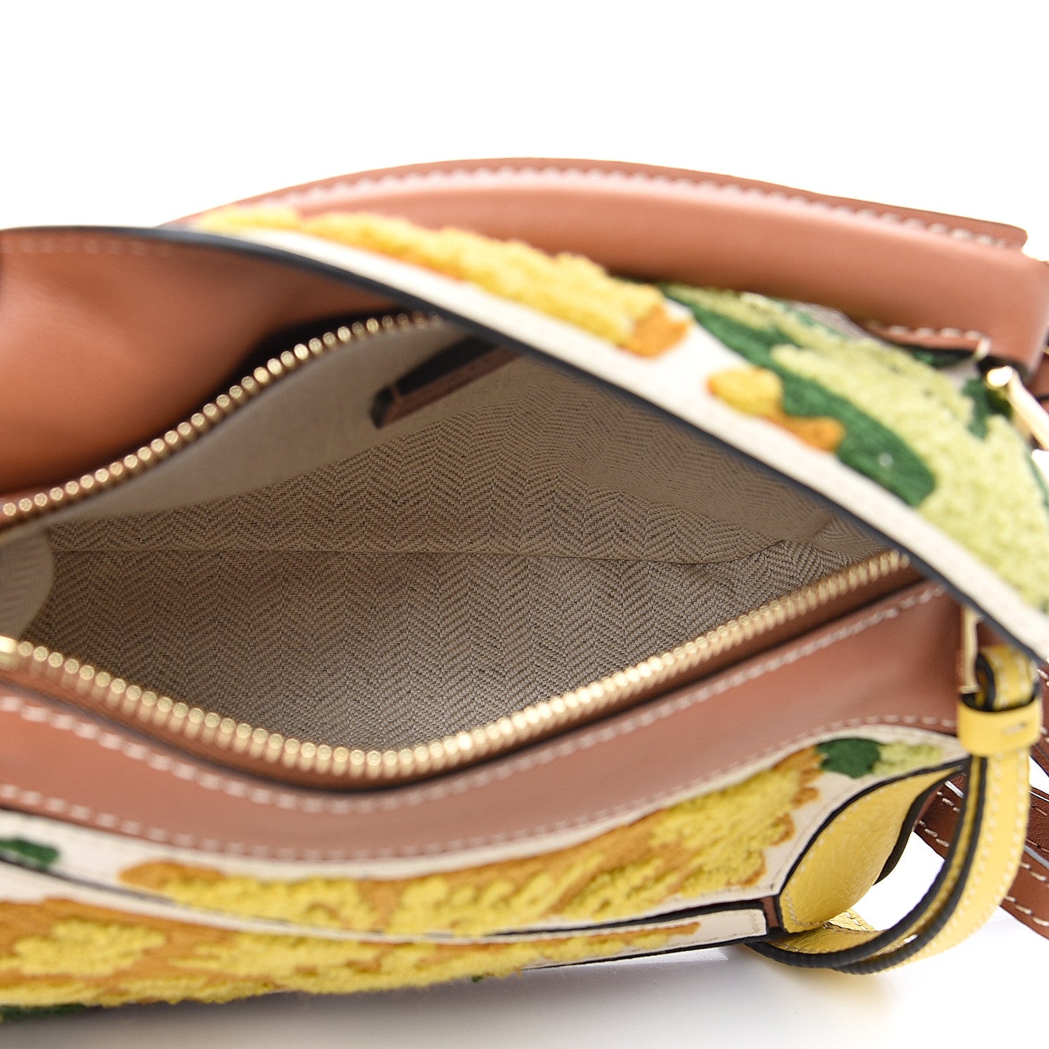 Loewe Calfskin Embroidered Floral Mini Puzzle Bag Tan Yellow 4 of 7