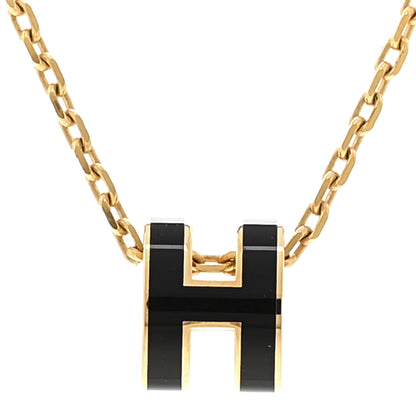 Hermes Lacquered Gold Mini Pop H Pendant Necklace Black 4 of 7