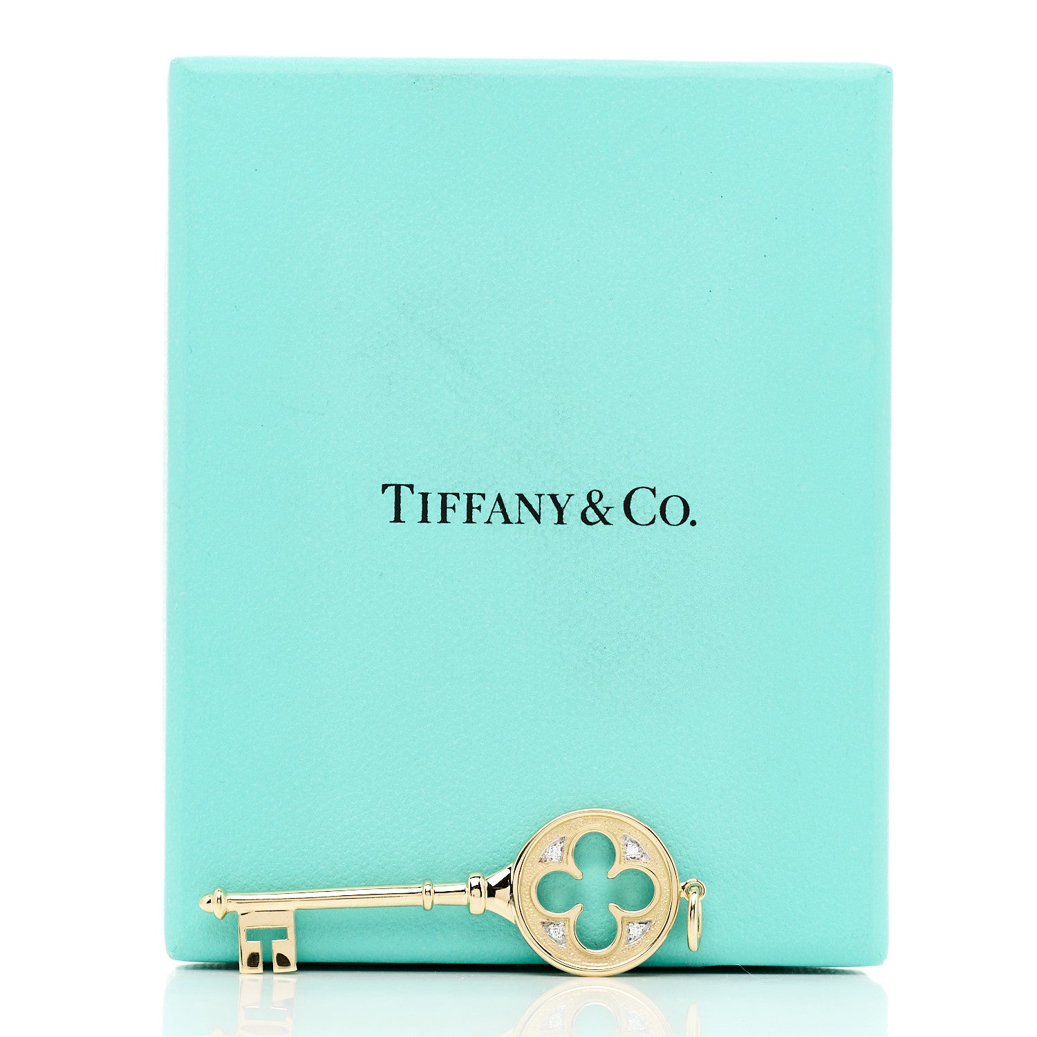 Tiffany 18K Yellow Gold Diamond Quatrefoil Key Pendant 5 of 5