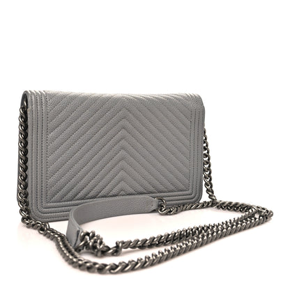 Chanel Caviar Chevron Quilted Boy Wallet On Chain WOC Grey 3 of 12