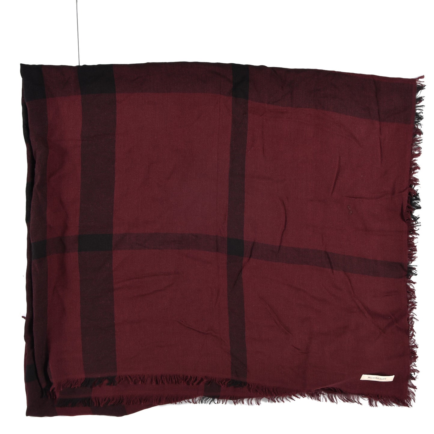 Modal Wool Overdyed Chambray Check Square Scarf Deep Claret