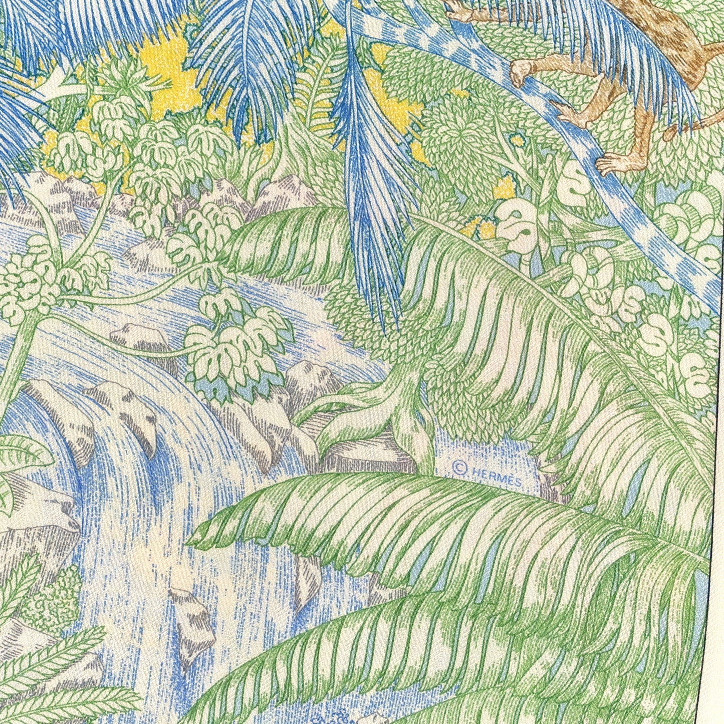 Cashmere Silk Faubourg Tropical Shawl 140 White Vert Bleu
