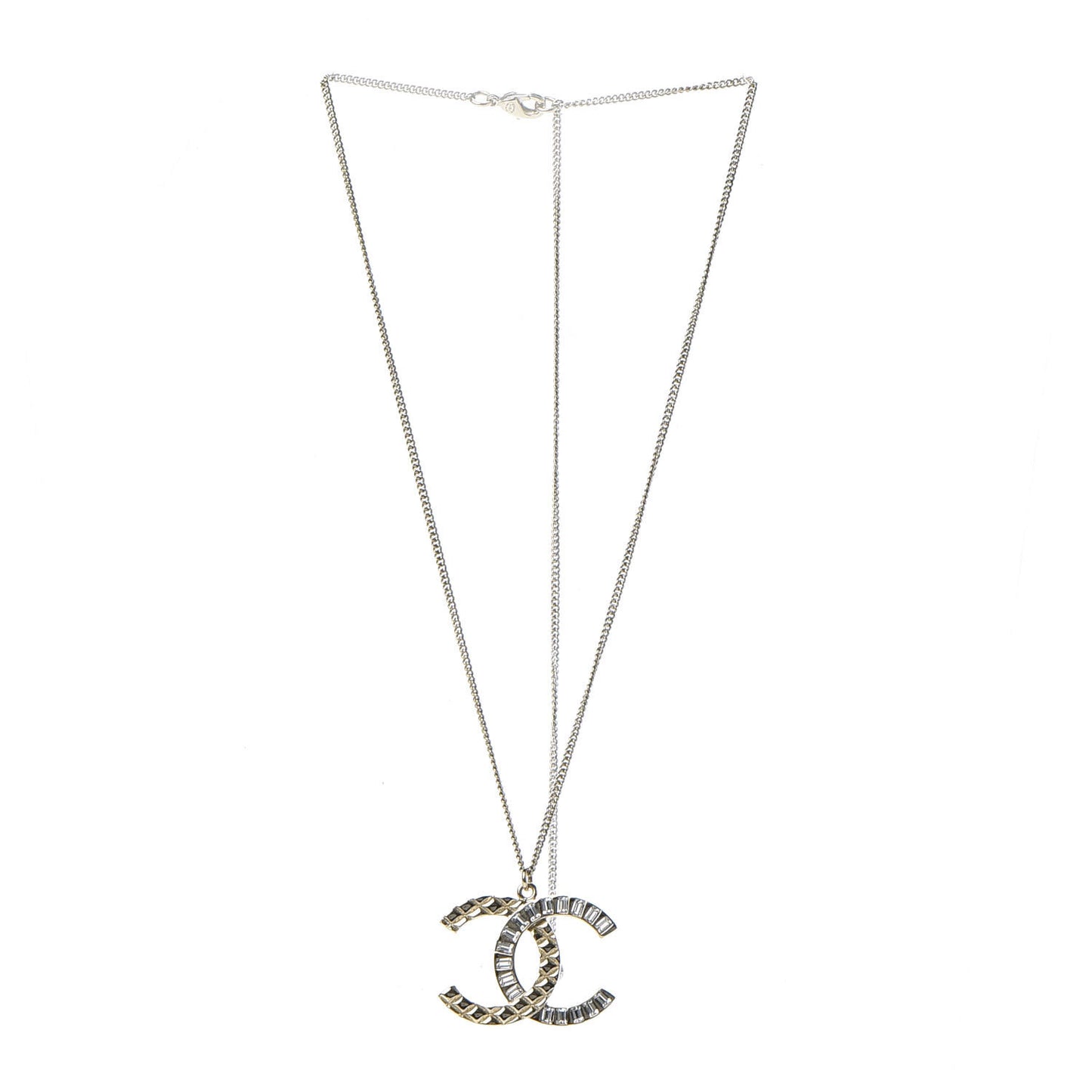 Baguette Crystal Quilted CC Pendant Necklace Gold