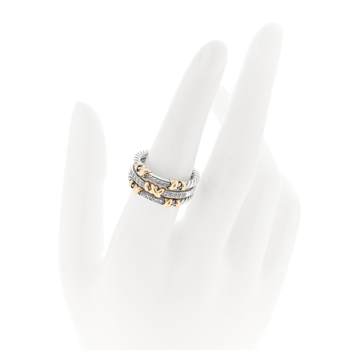 Sterling Silver 18K Yellow Gold Diamond Petite Helena Wrap Three Row Ring 54 7