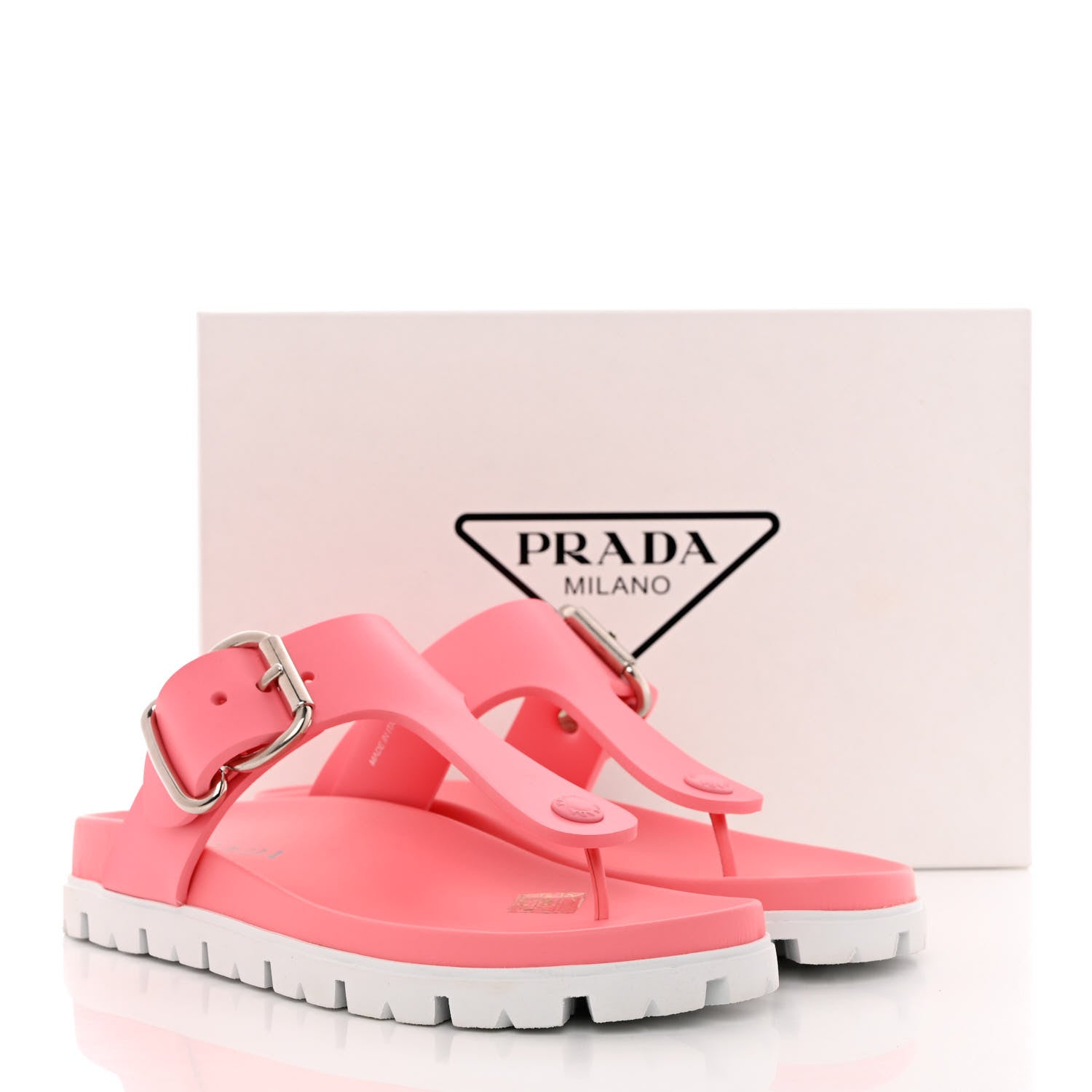 Prada EVA Rubber Buckled Lug Sole 20mm Thong Sandals 40 Begonia 11 of 11