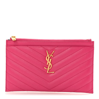 Saint Laurent Grain De Poudre Chevron Monogram Bill Pouch Fresh Fuxia 1 of 7