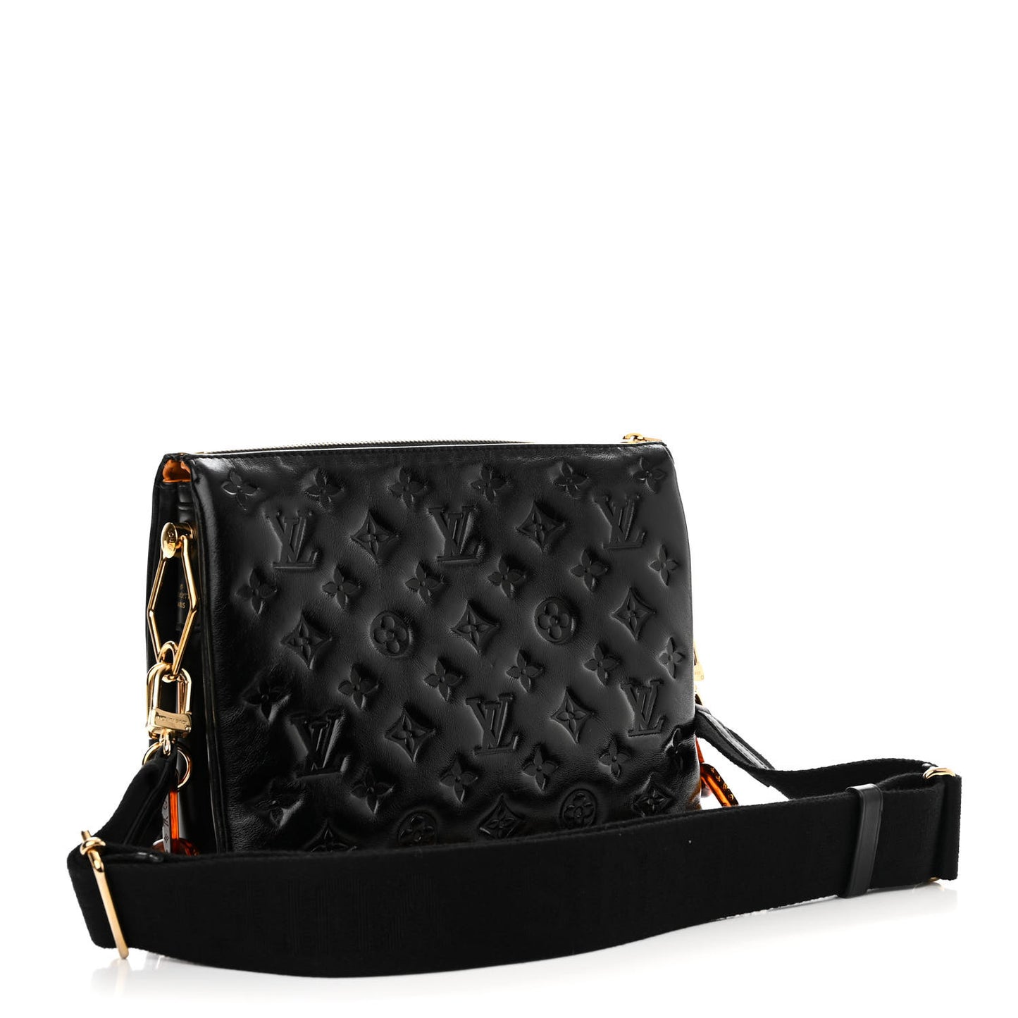 Glazed Lambskin Embossed Monogram Coussin PM Black