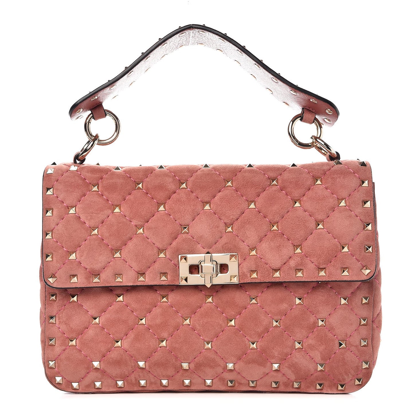 Suede Medium Rockstud Spike Shoulder Bag Antico Rosa