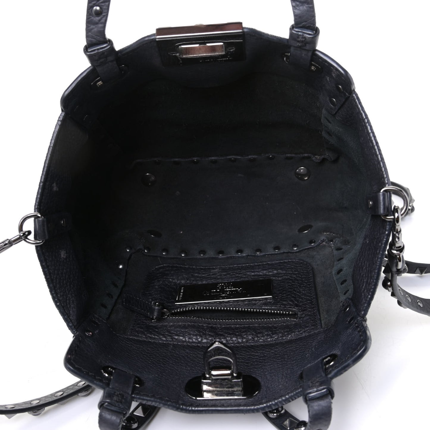 Pebbled Calfskin Onyx Mini Rockstud Rolling Tote Black
