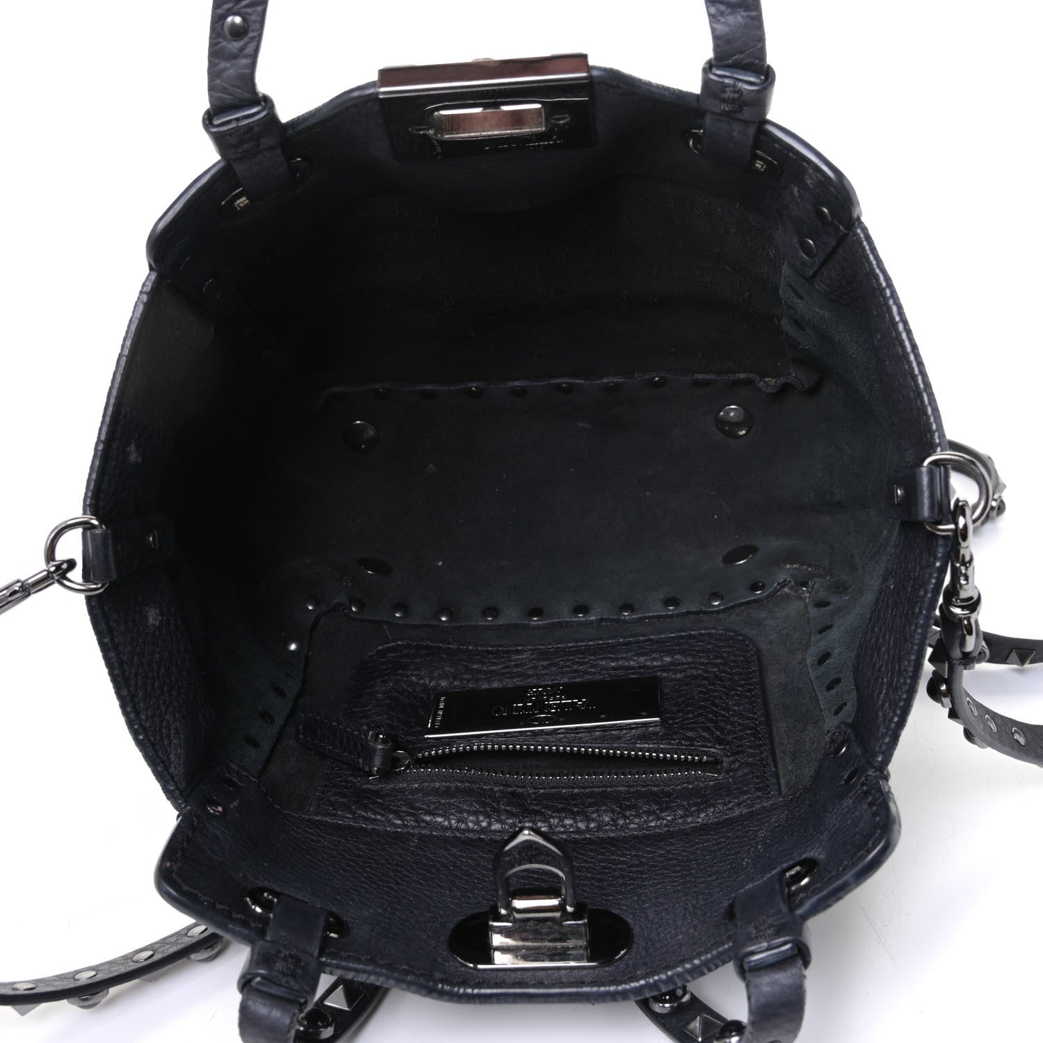 Valentino Garavani Pebbled Calfskin Onyx Mini Rockstud Rolling Tote Black 4 of 7