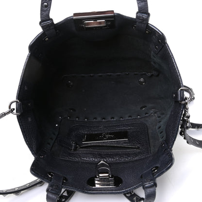 Valentino Garavani Pebbled Calfskin Onyx Mini Rockstud Rolling Tote Black 4 of 7