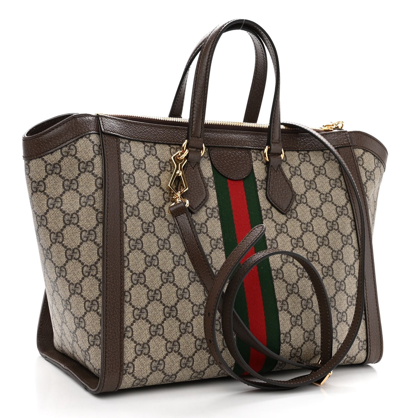 GG Supreme Monogram Web Medium Ophidia Tote Bag Brown