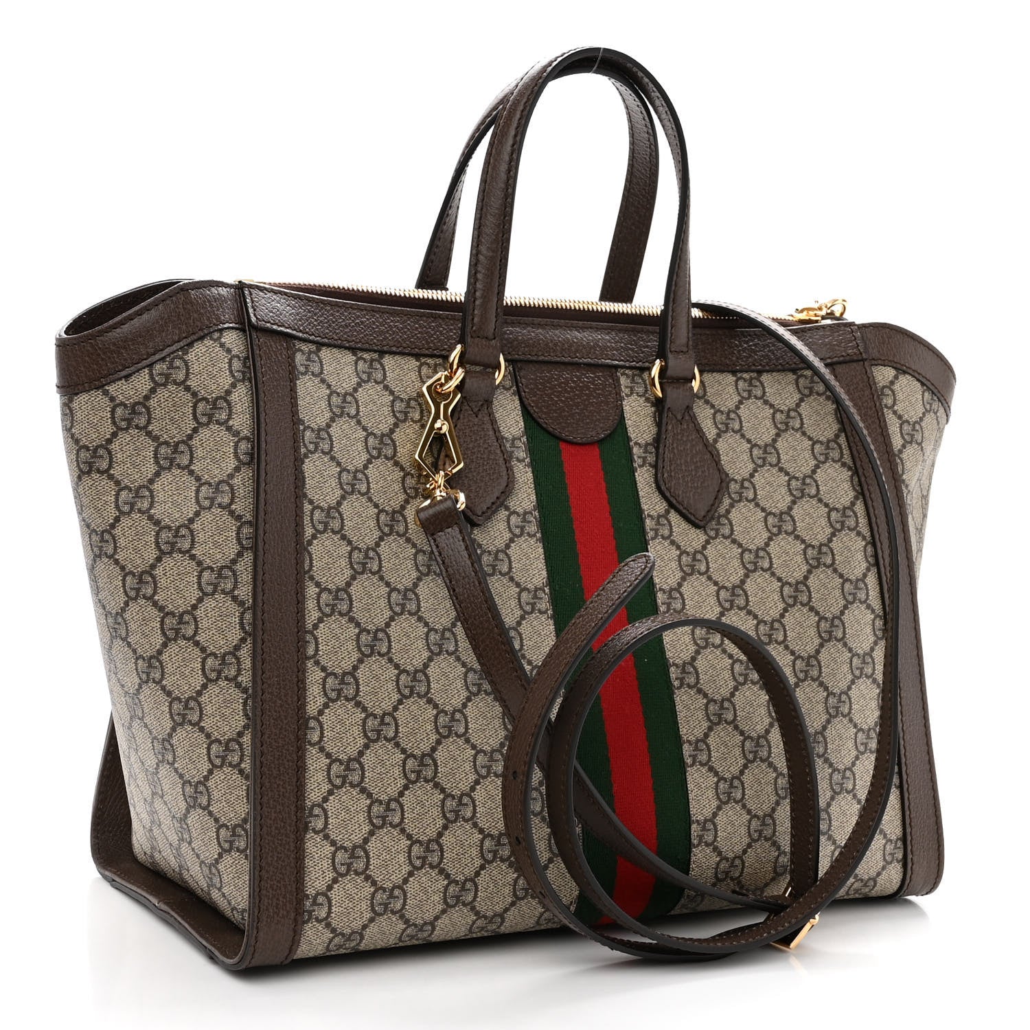 Gucci GG Supreme Monogram Web Medium Ophidia Tote Bag Brown 3 of 9