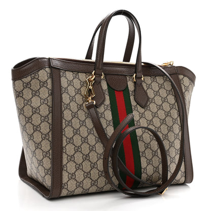 Gucci GG Supreme Monogram Web Medium Ophidia Tote Bag Brown 3 of 9