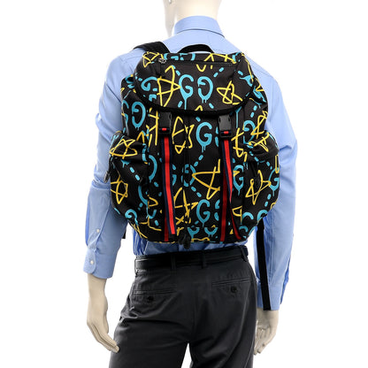Gucci Techno Canvas GucciGhost Double Buckle Backpack Black New Acquamarine 2 of 7