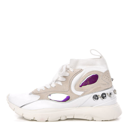 Valentino Garavani Mix Media Crystal High Top Chunky Sneakers 38.5 White 1 of 9
