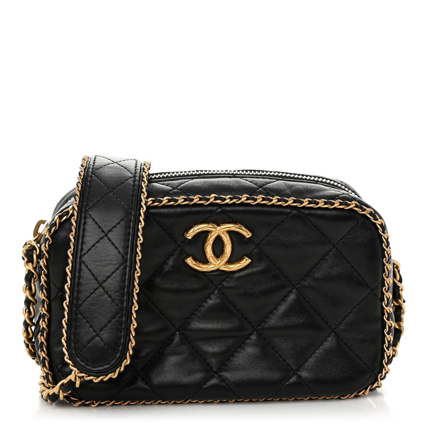 Lambskin Quilted Chain CC Mini Camera Case Black