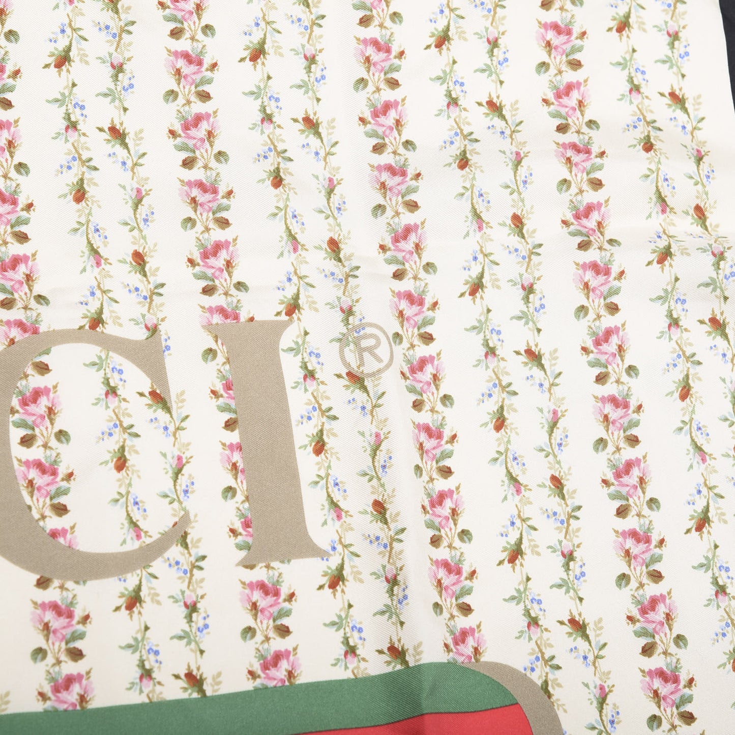 Silk Twill Gucci Rose Series Square Scarf Ivory Black