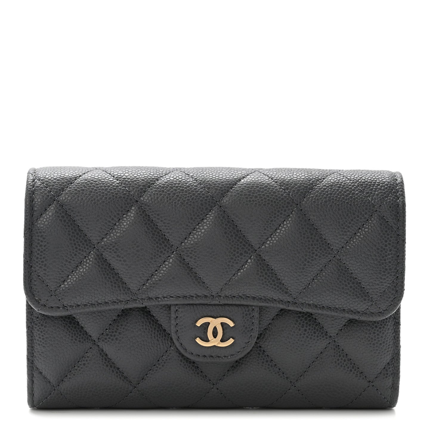 Caviar Quilted Medium Flap Wallet Grey