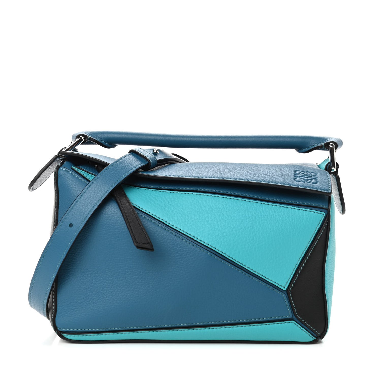 Calfskin Small Puzzle Bag Dark Lagoon Black