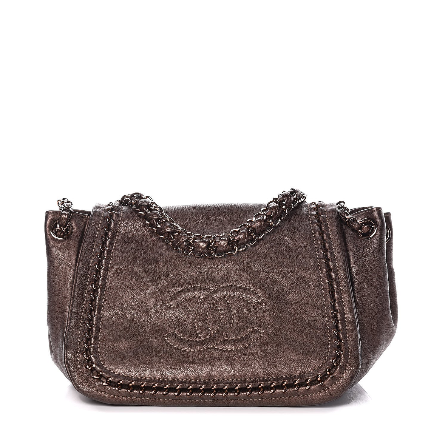 Metallic Deerskin Small Luxe Ligne Flap Bronze