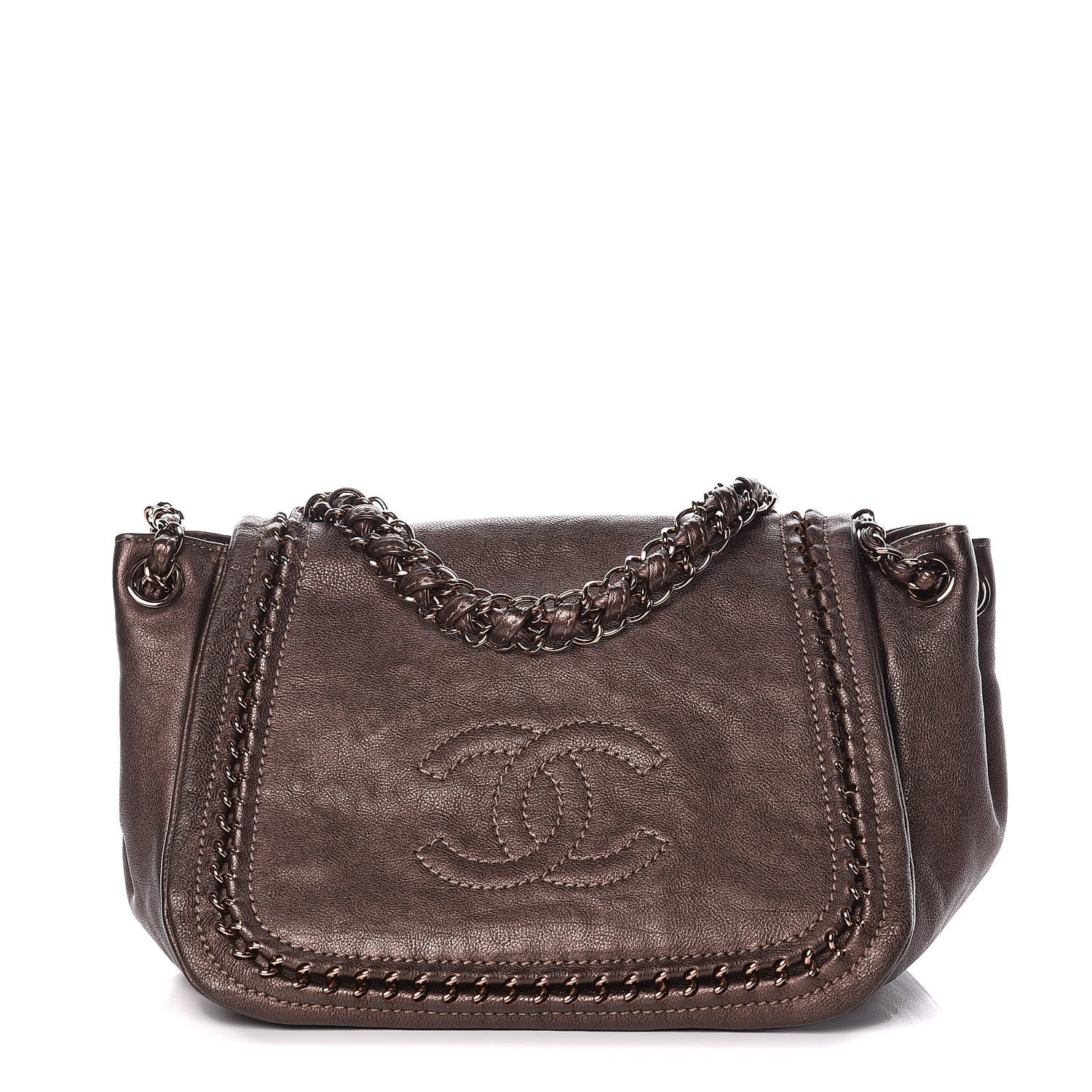 Chanel Metallic Deerskin Small Luxe Ligne Flap Bronze 3 of 10