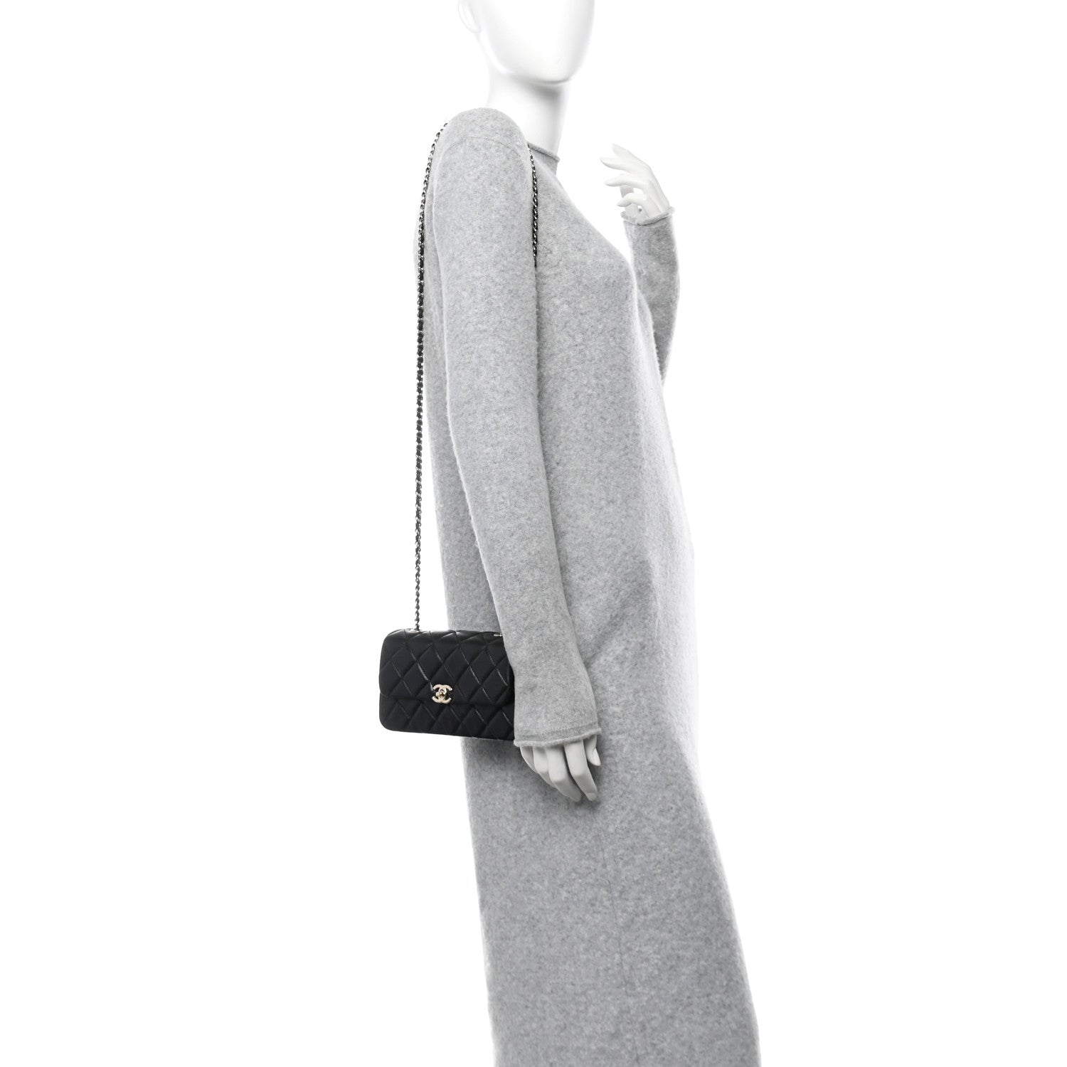 Chanel Lambskin Quilted Rectangular Phone Holder Clutch With Chain Black 2 of 11