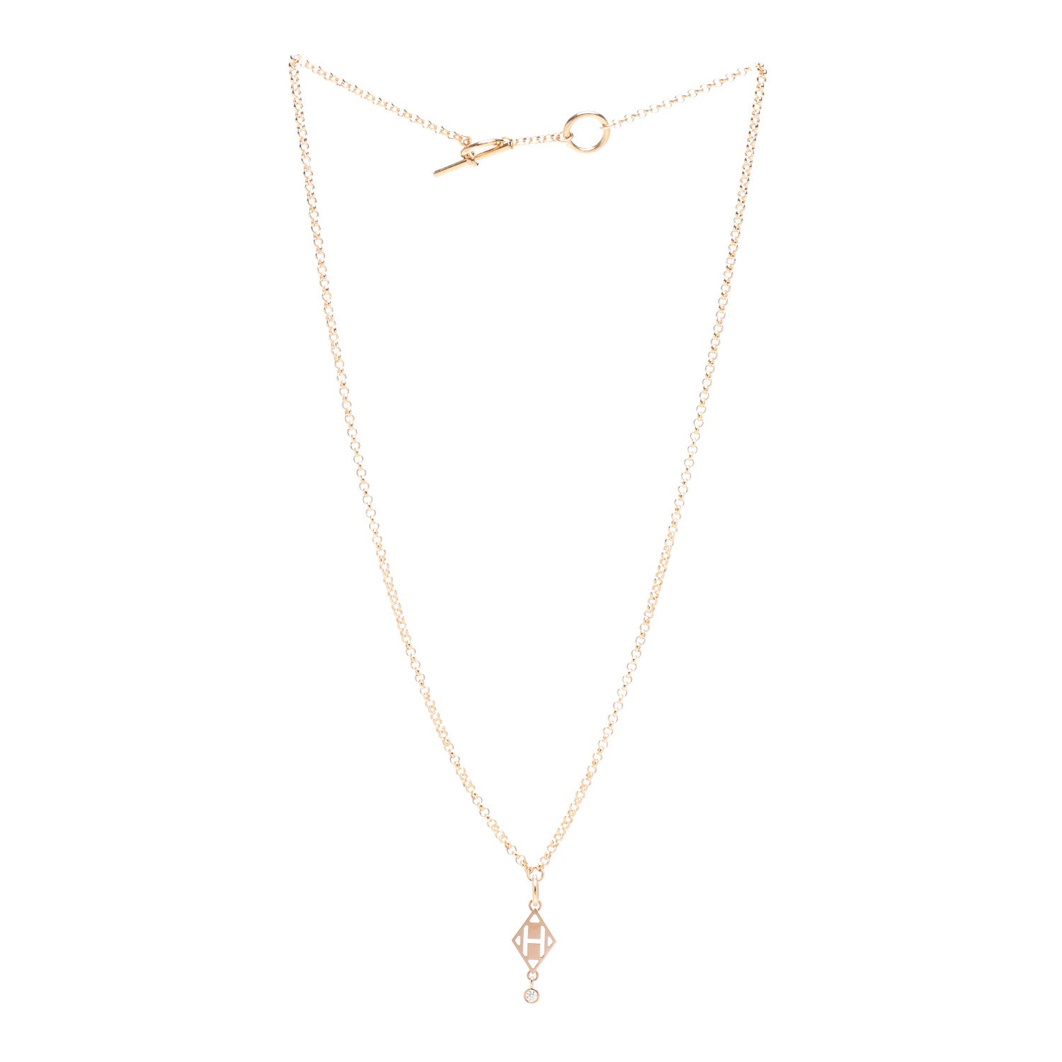 Hermes 18K Rose Gold Diamond Gambade Pendant Necklace 3 of 6