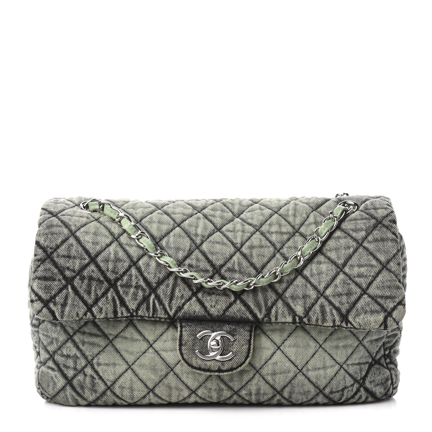 Chanel Denim Quilted Denimpression Flap Green Black 1 of 10