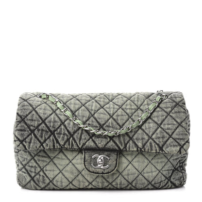 Chanel Denim Quilted Denimpression Flap Green Black 1 of 10