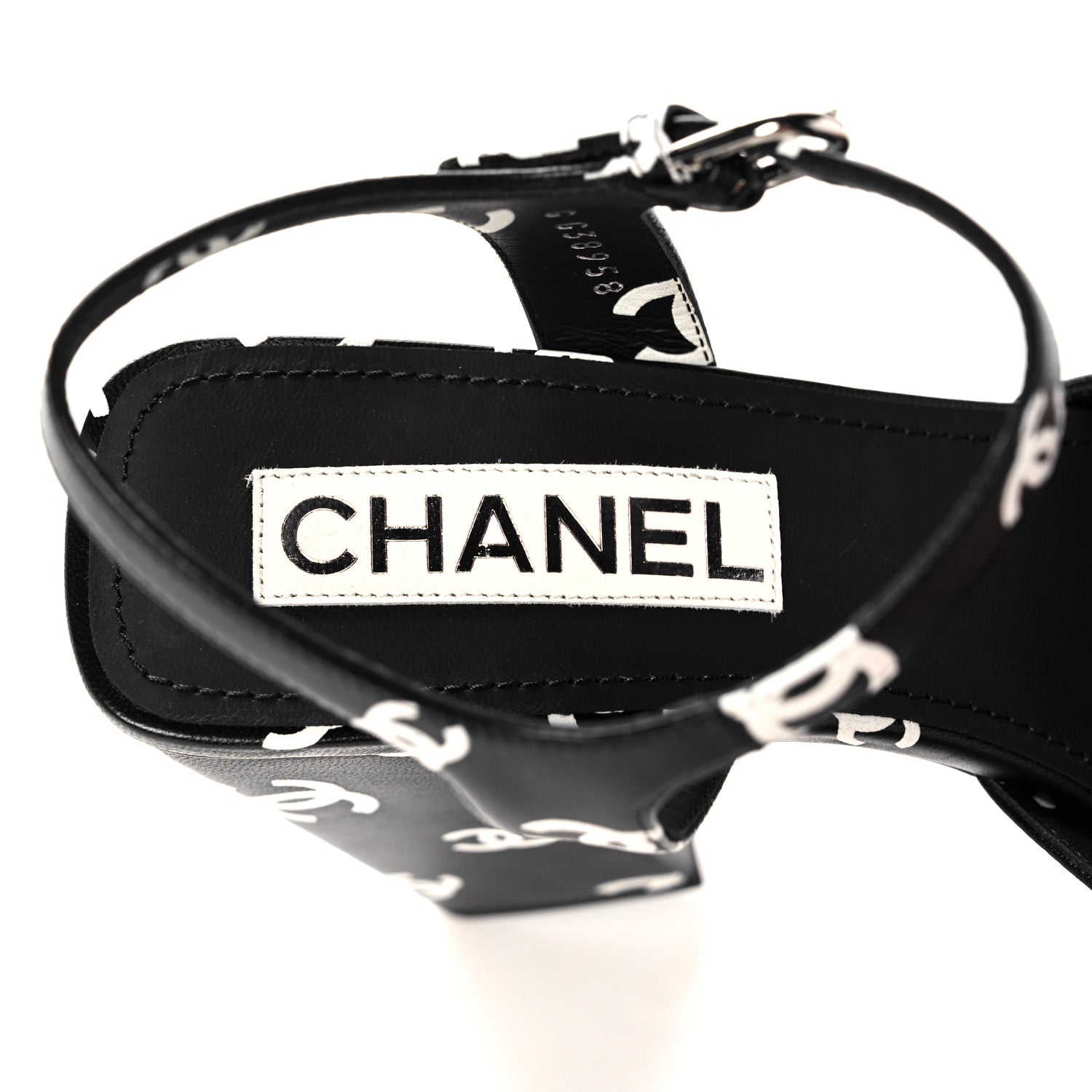 Chanel Printed Lambskin CC Platform Sandals 40 Black White 7 of 9