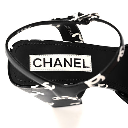 Chanel Printed Lambskin CC Platform Sandals 40 Black White 7 of 9