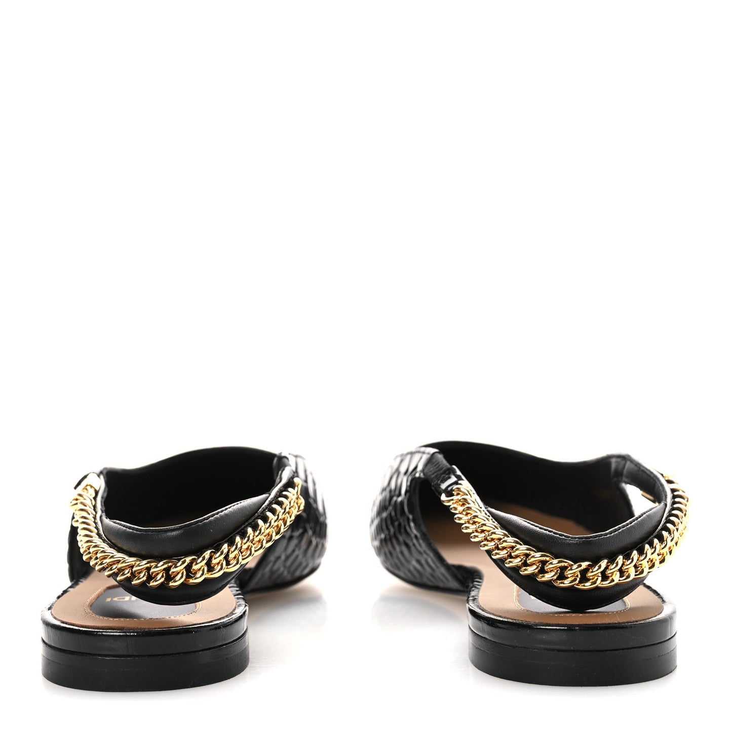 Vitello Stampa Crocodile Embossed Slingback Flats 37 Black