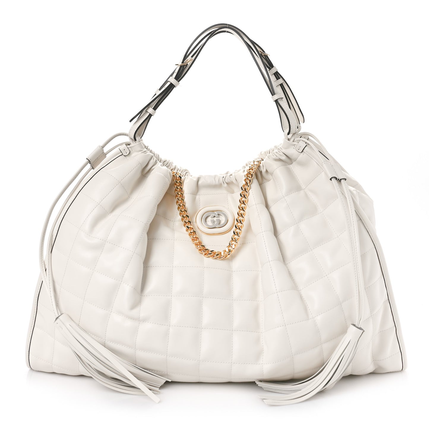 Calfskin Quilted Large Deco Tote Bag Mystic White