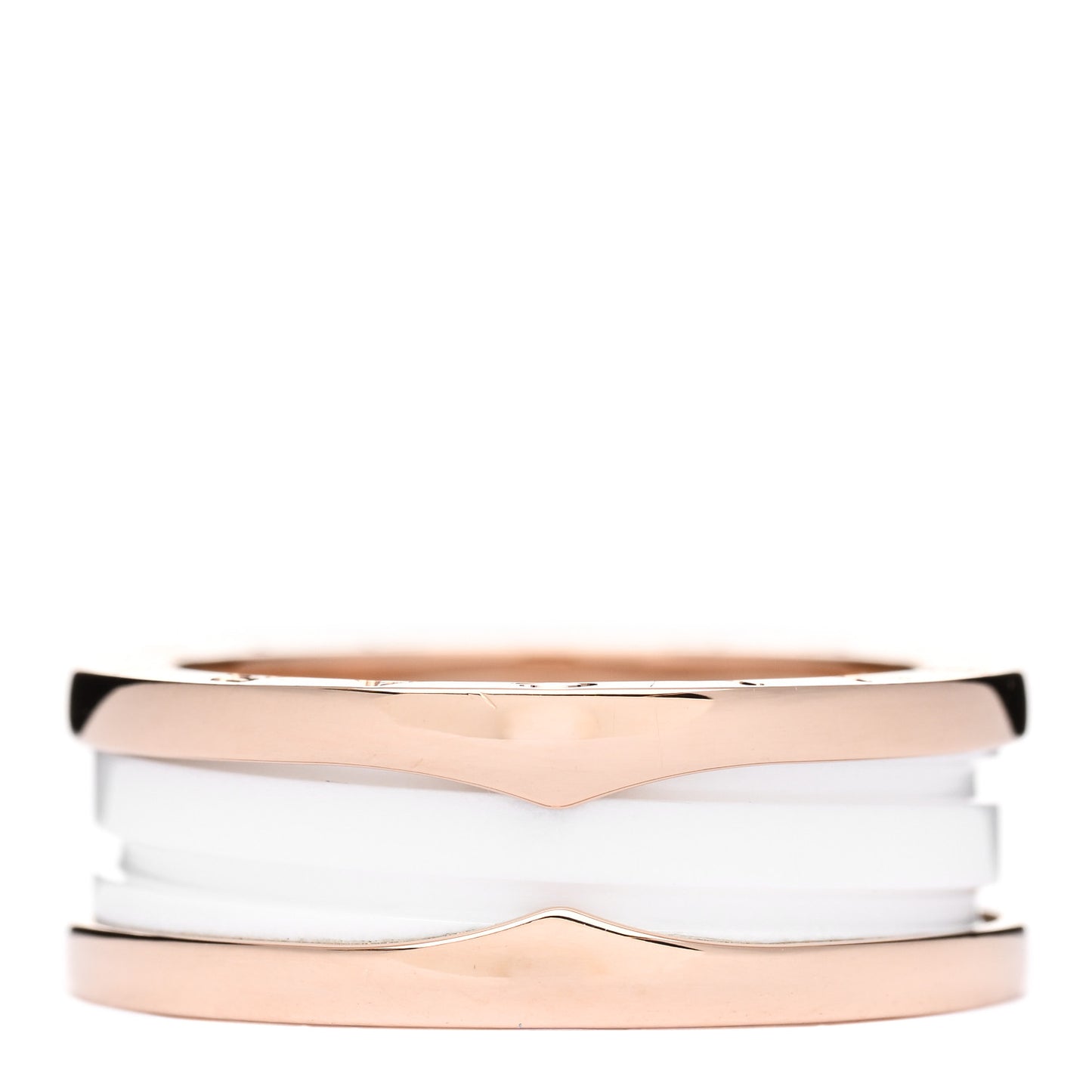 18K Rose Gold White Ceramic B.Zero1 Two-Band Ring 58 8.25