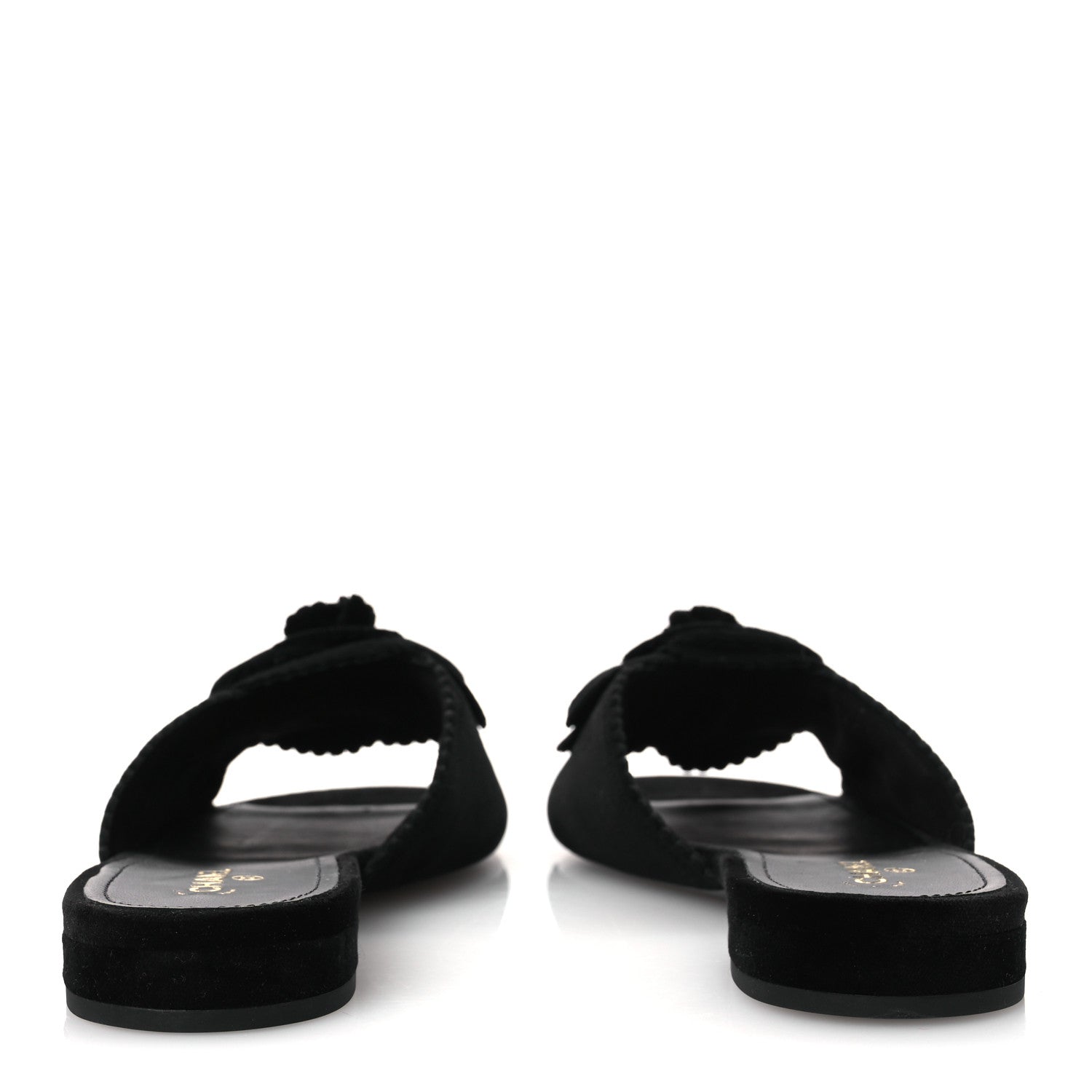 Chanel Velvet Pearl Camellia Slide Sandals 41 Black 6 of 12
