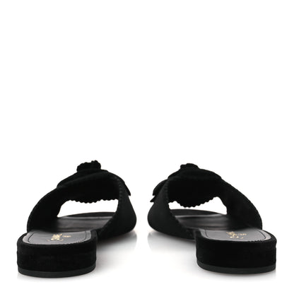 Chanel Velvet Pearl Camellia Slide Sandals 41 Black 6 of 12