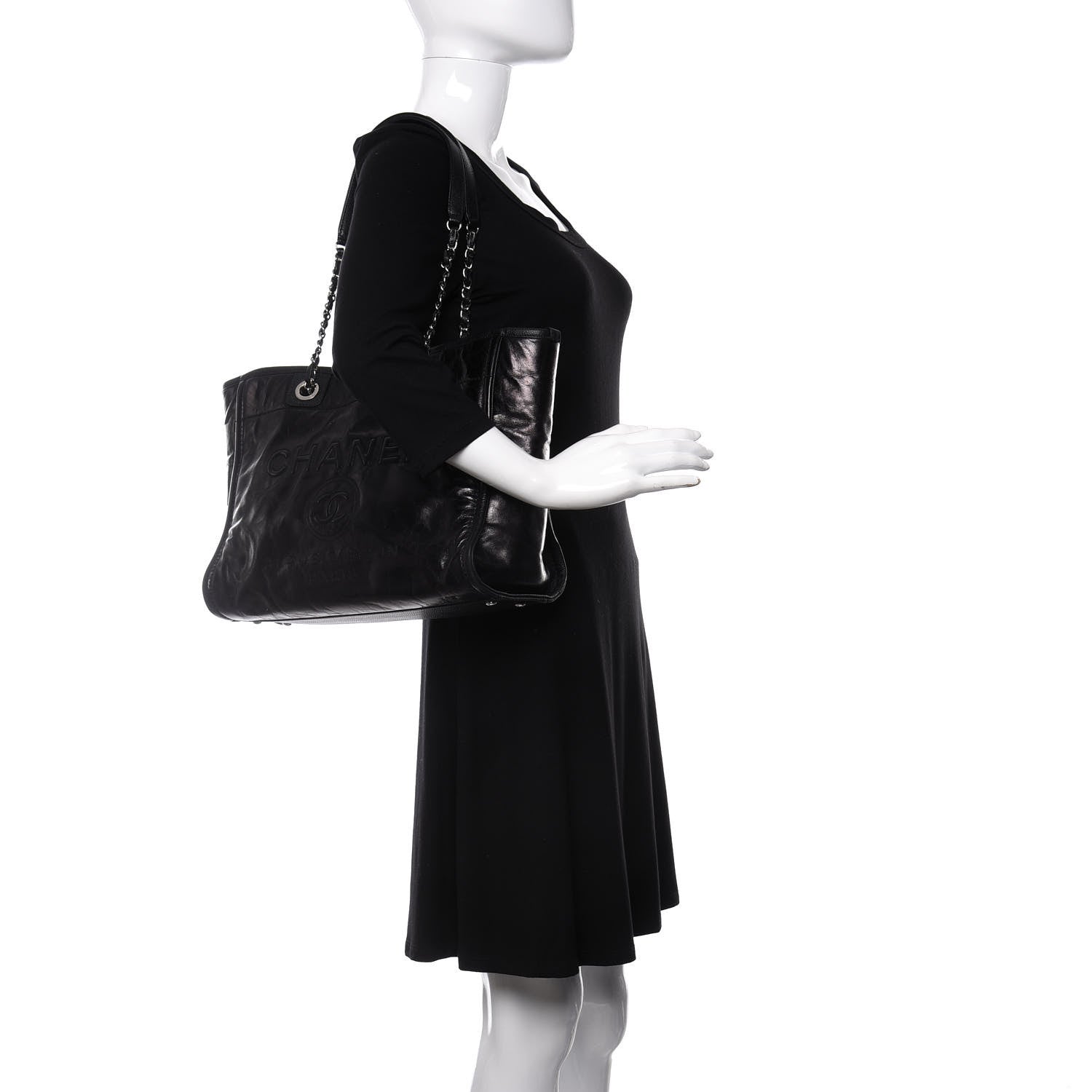 Chanel Glazed Calfskin Small Deauville Tote Black 2 of 10