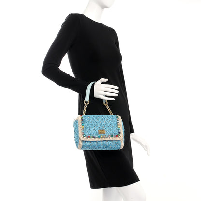 Dolce & Gabbana Raffia Studded Miss Charles Flap Shoulder Bag Sky Naked 2 of 8