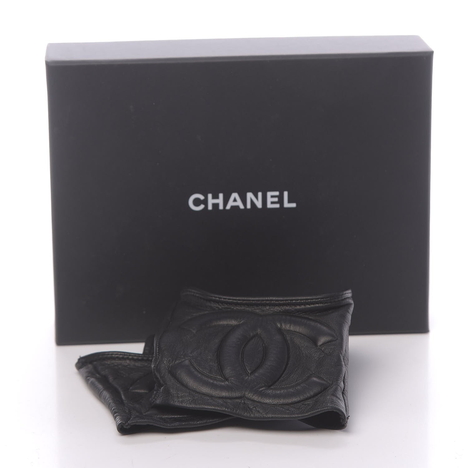 Chanel Lambskin CC Fingerless Gloves 7.5 Black 8 of 8