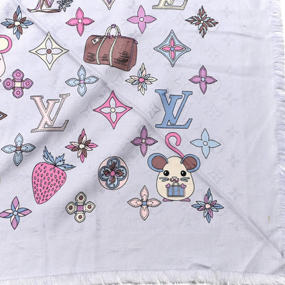 Louis Vuitton Silk Wool Monogram Vuittonite Rat Shawl Purple Multicolor 3 of 4