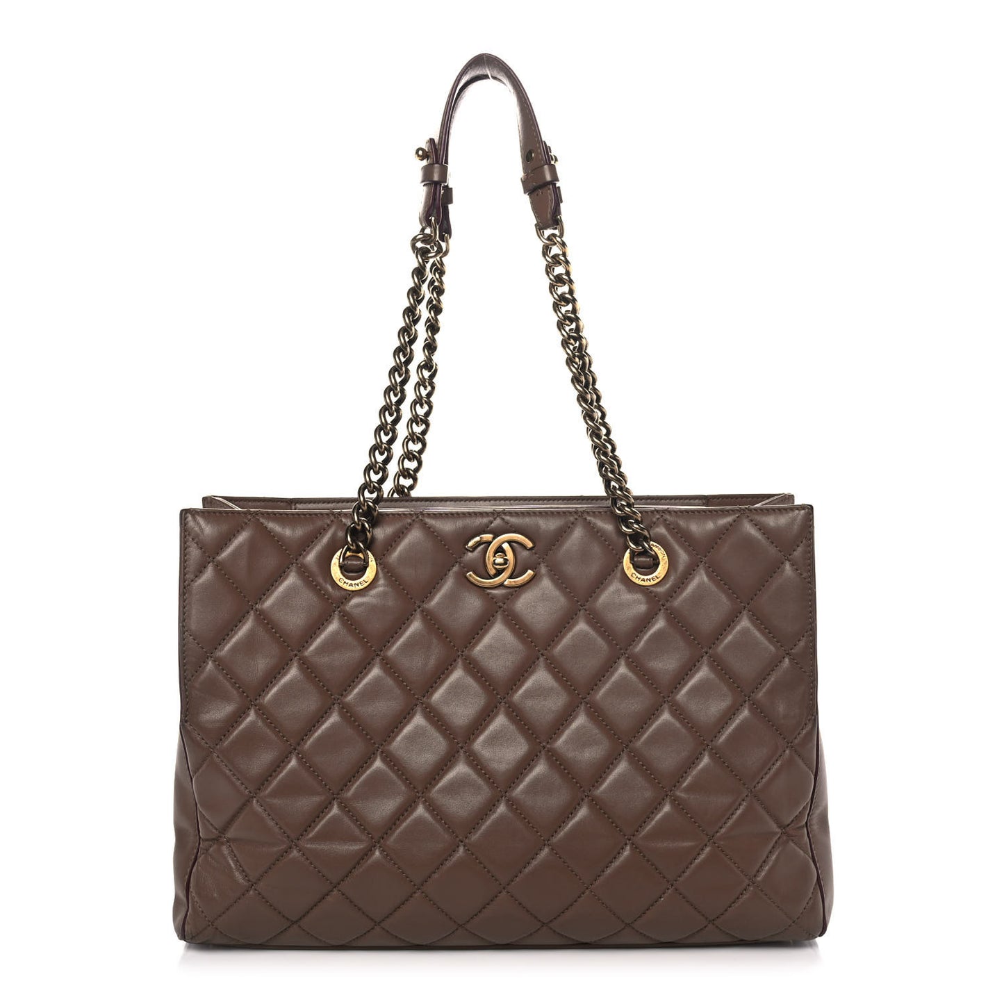 Calfskin Quilted Perfect Edge Tote Brown
