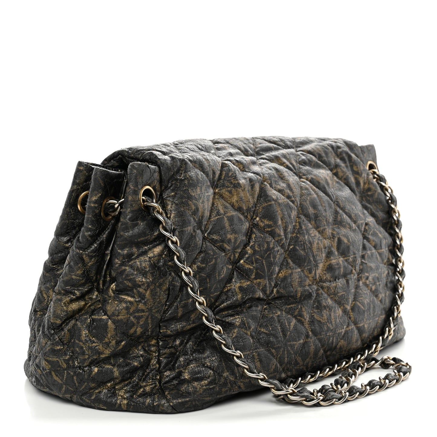 Nylon Printed Quilted Accordion Flap Black Gold