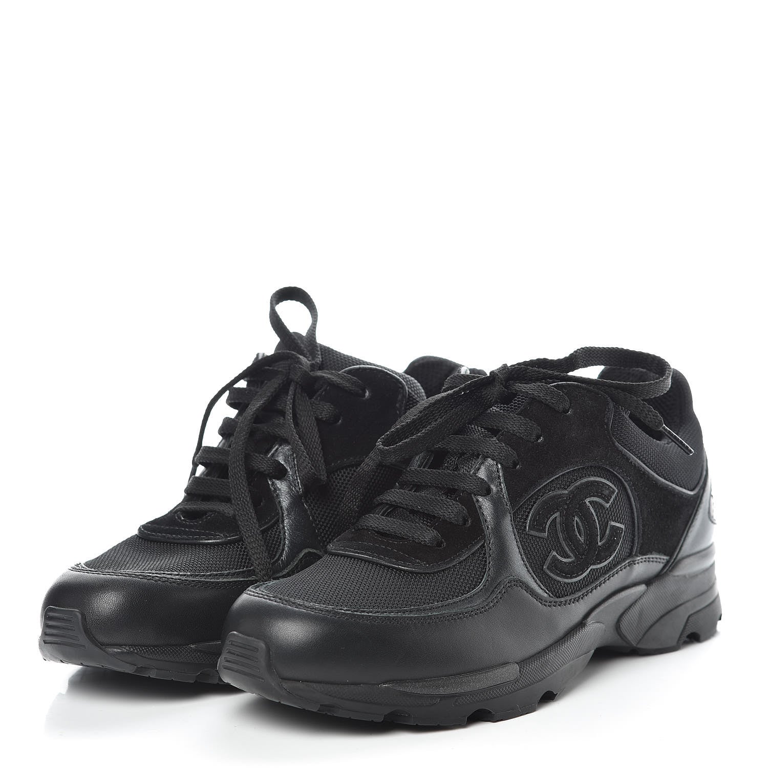 Chanel Toile Suede Calfskin CC Sneakers 35 Black 3 of 8