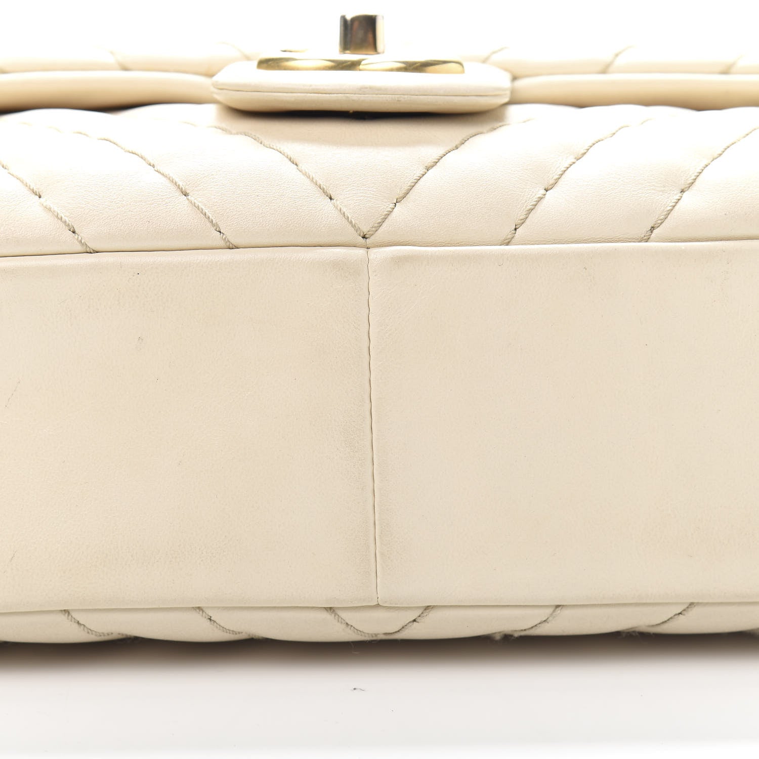 Chanel Calfskin Surpique Chevron Large Flap Beige 14 of 19