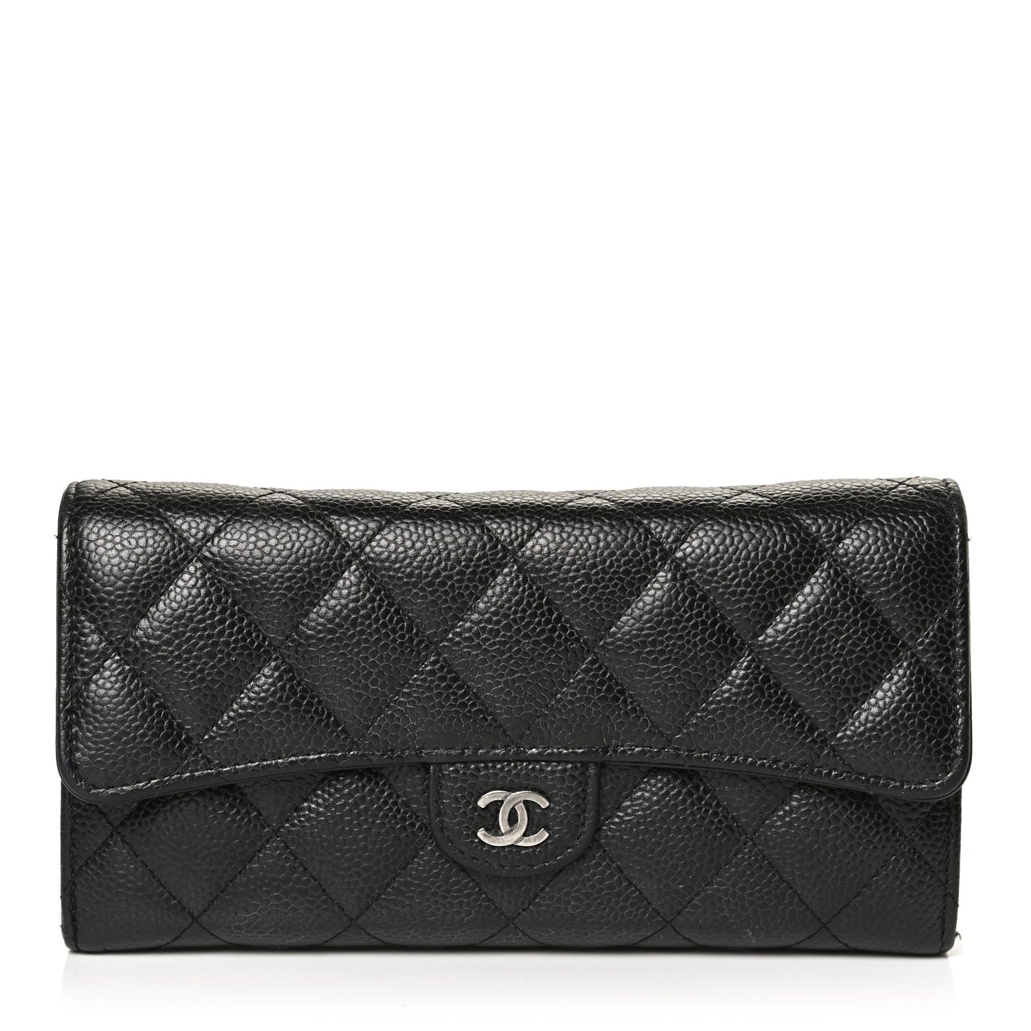Caviar Quilted Large Gusset Flap Wallet Black
