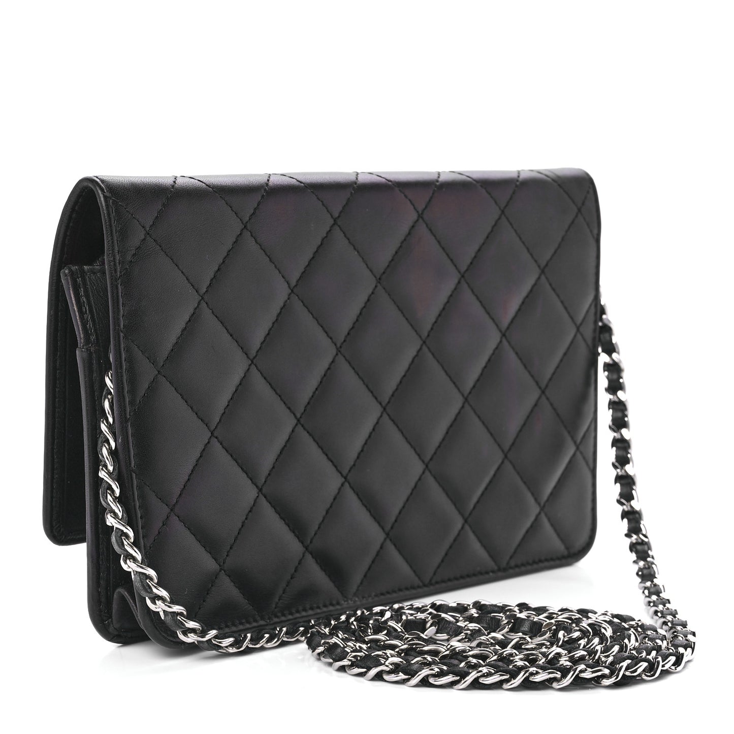 Calfskin Quilted Cambon Wallet On Chain WOC Black