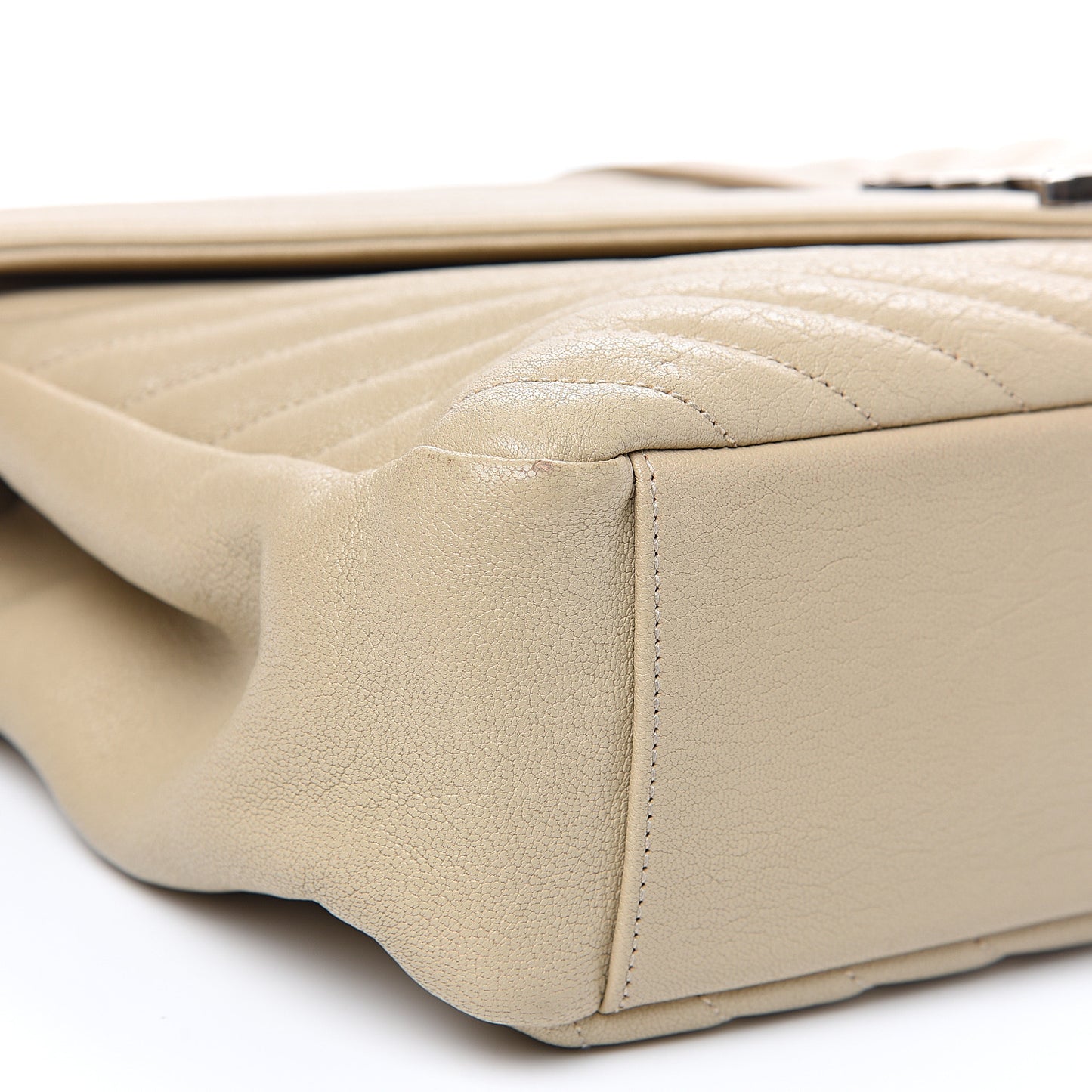 Sheepskin Matelasse Chevron Monogram Large College Satchel Beige