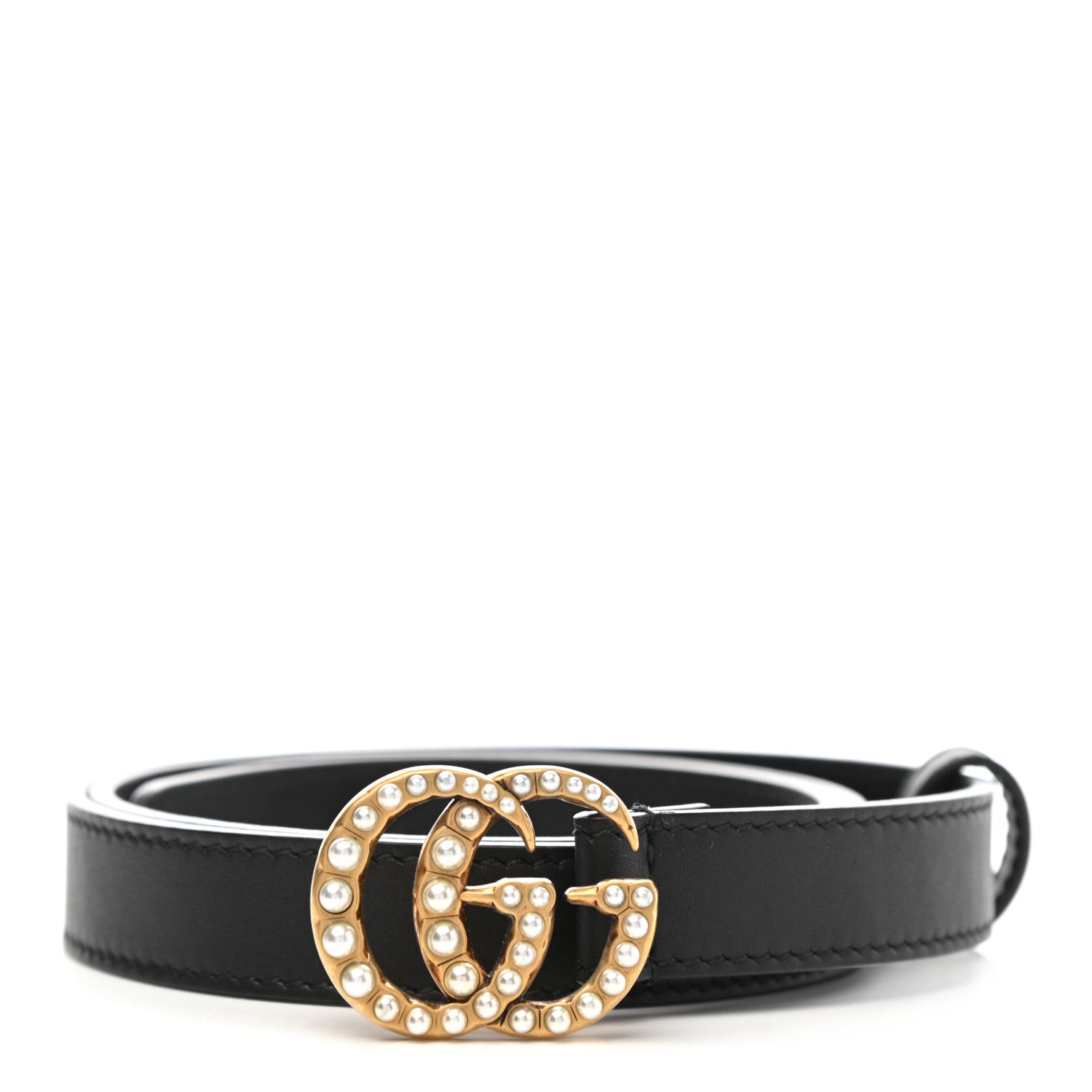 Gucci Calfskin Pearl Double G 20mm Belt 75 30 Black Cream 1 of 7